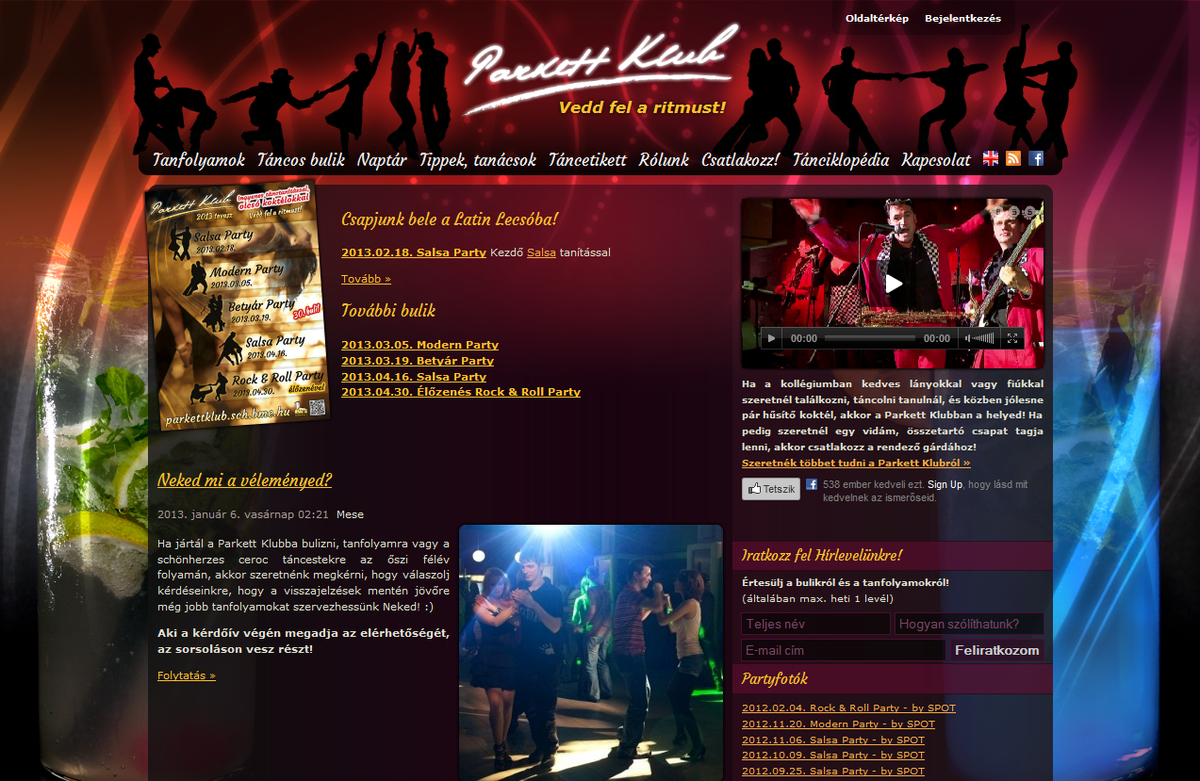 A Parkett Klub honlapja (2012)