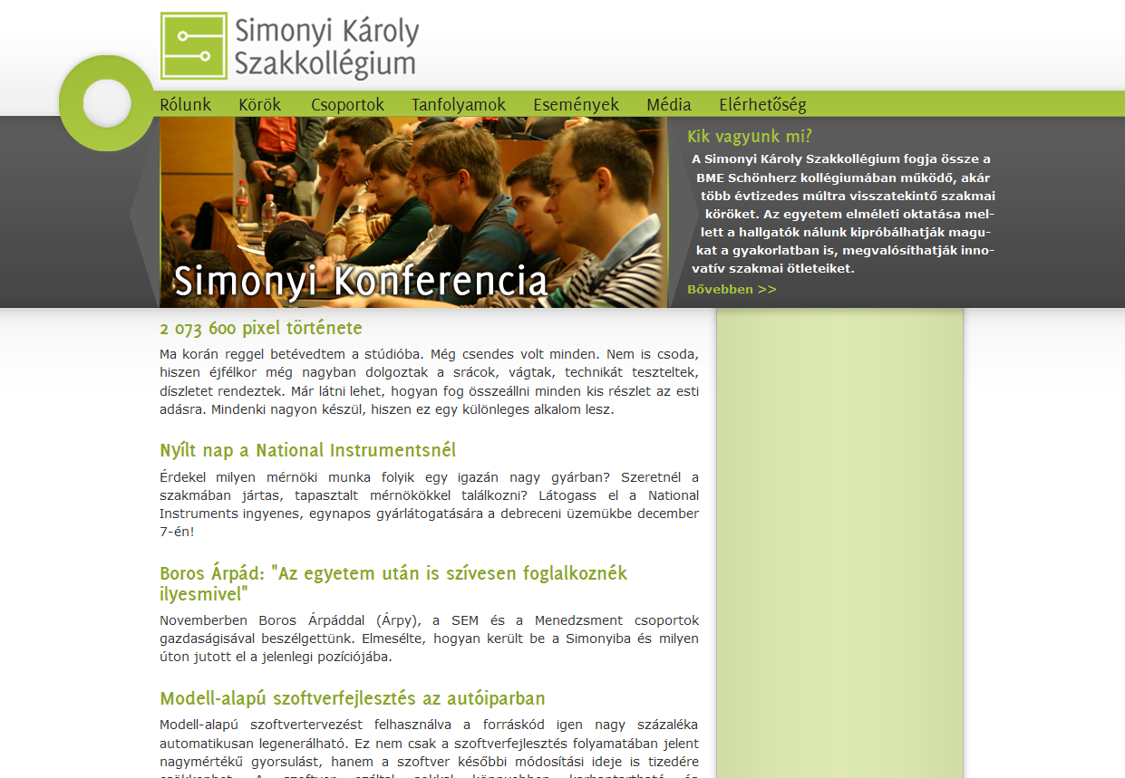 The website of Kroly Simonyi College for Advanced Studies (2011)